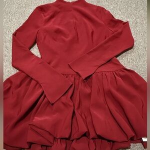 Commense Burgundy Long Sleeve Bubble Dress